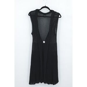 Sheer Knit Vest Womens L Black Sleeveless Long Indie Witchy Festival Layering